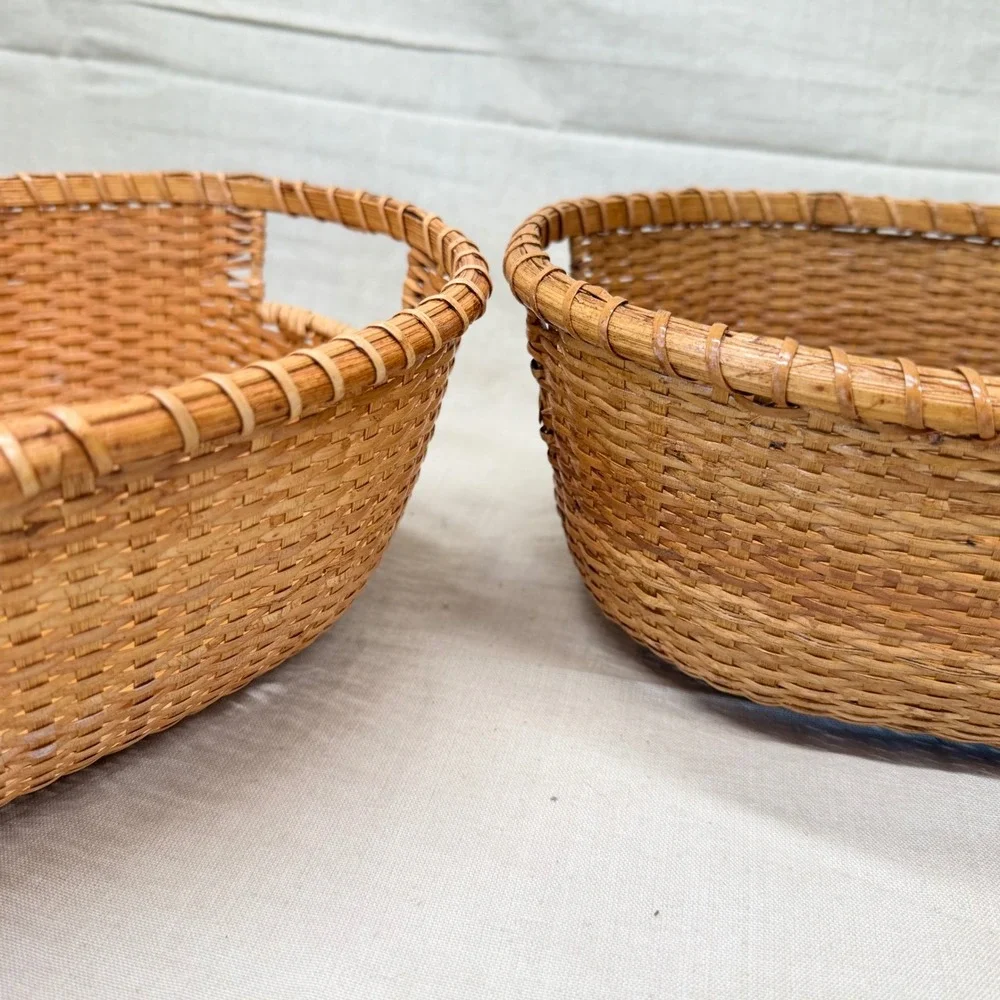 Vintage Wicker Basket Set of 2 Cottage Storage Baskets Boho Organization